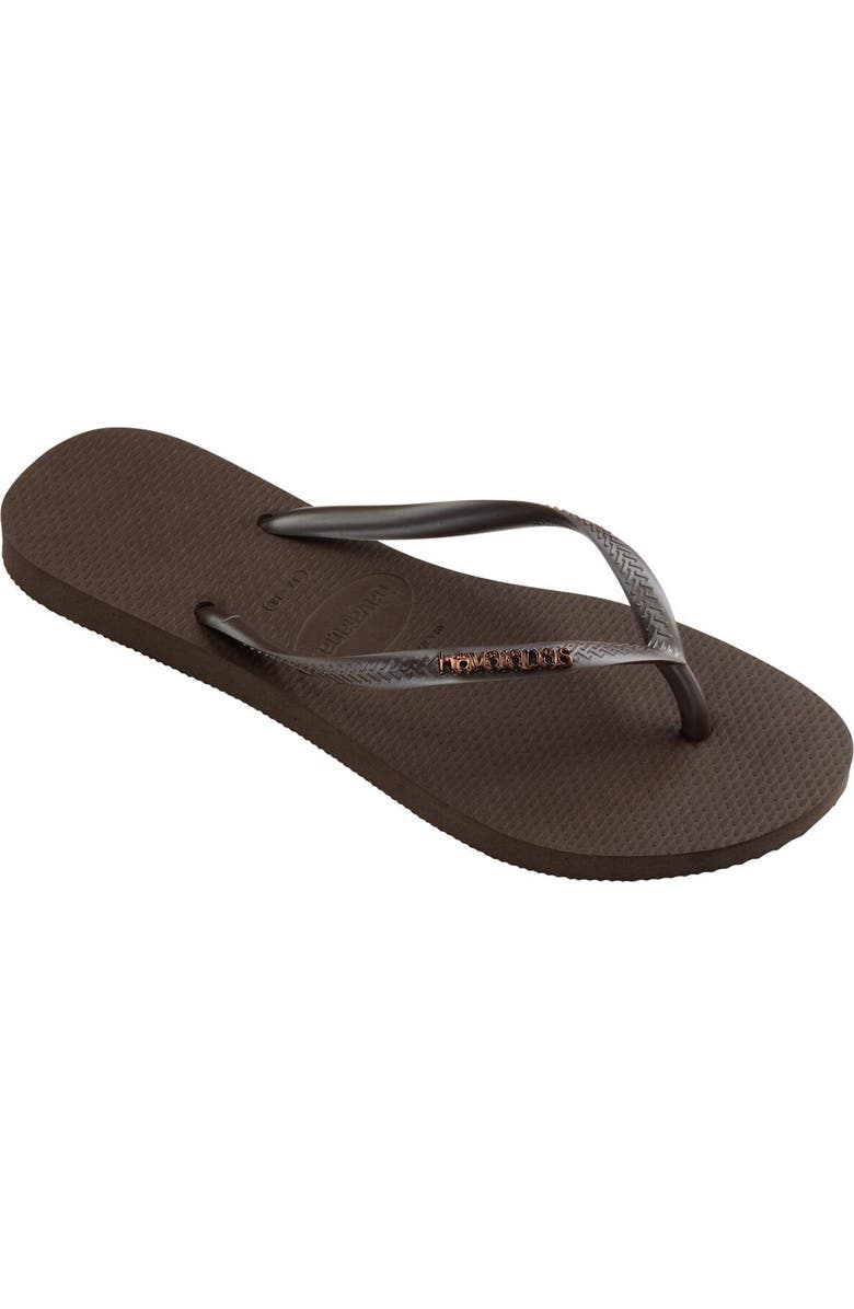 Havaianas Slim Logo Flip Flop, Main, color, Dark Brown