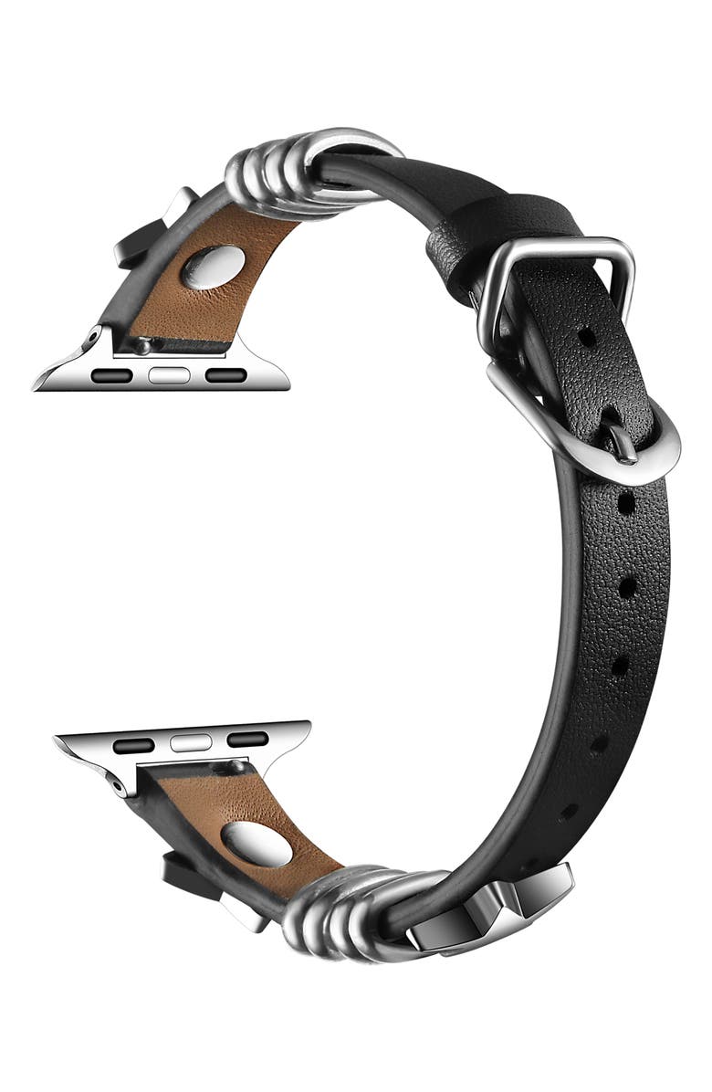 Posh Tech Austin Star Leather Apple Watch<sup>®</sup> Watchband, Alternate, color, Black