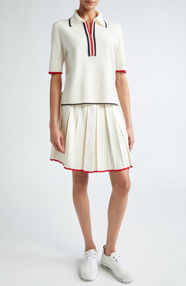 Thom Browne Pleated Wool & Cashmere Knit Miniskirt, Alternate, color, White