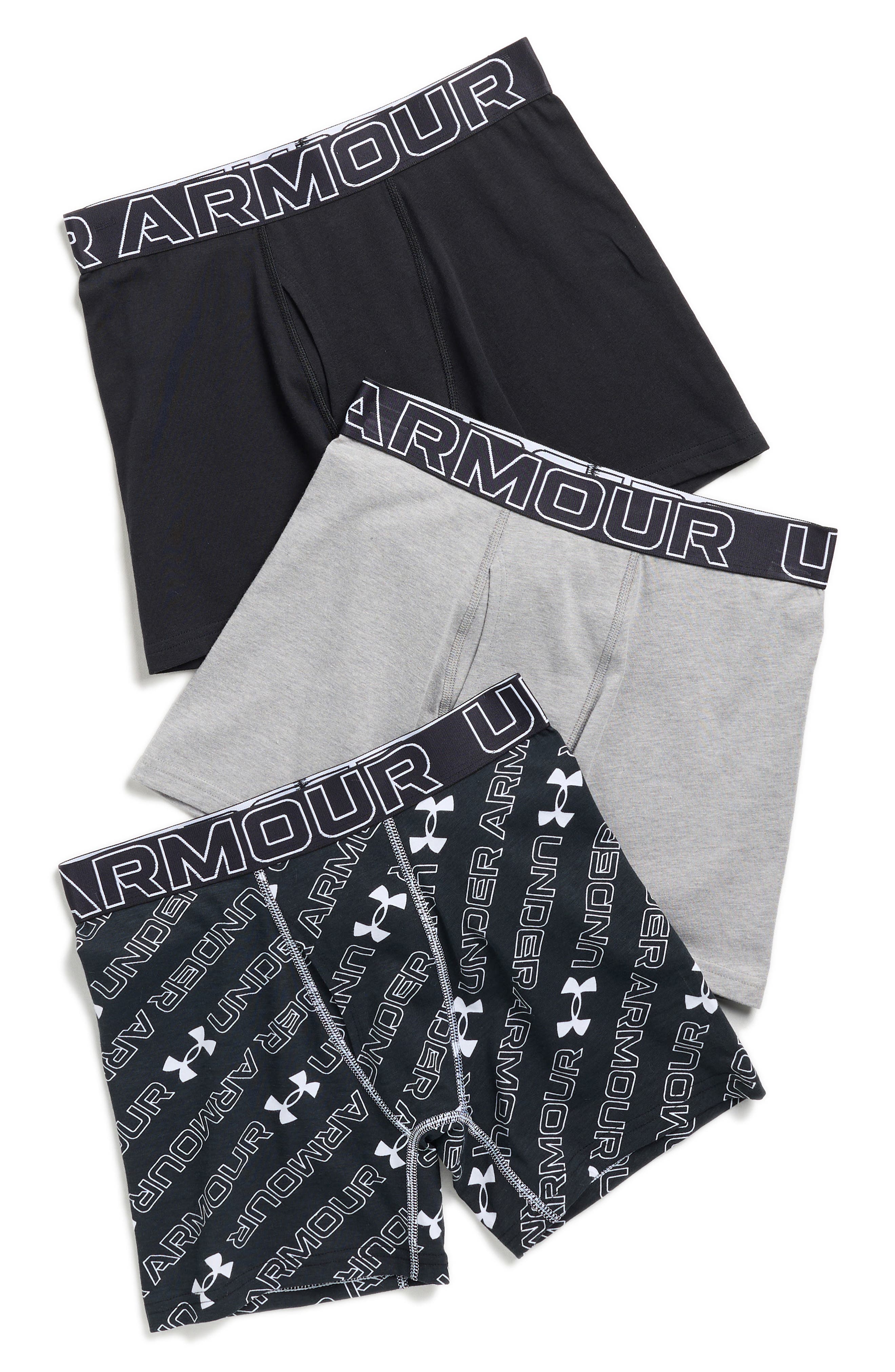 Under Armour Kids' 3-Pack Performance Cotton Blend Boxer Briefs