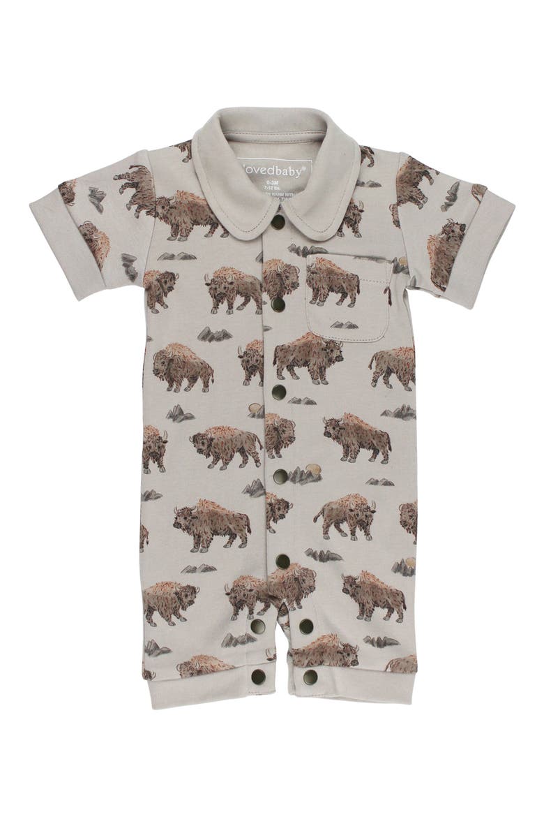 Print Organic Cotton Romper, Main, color, BISON