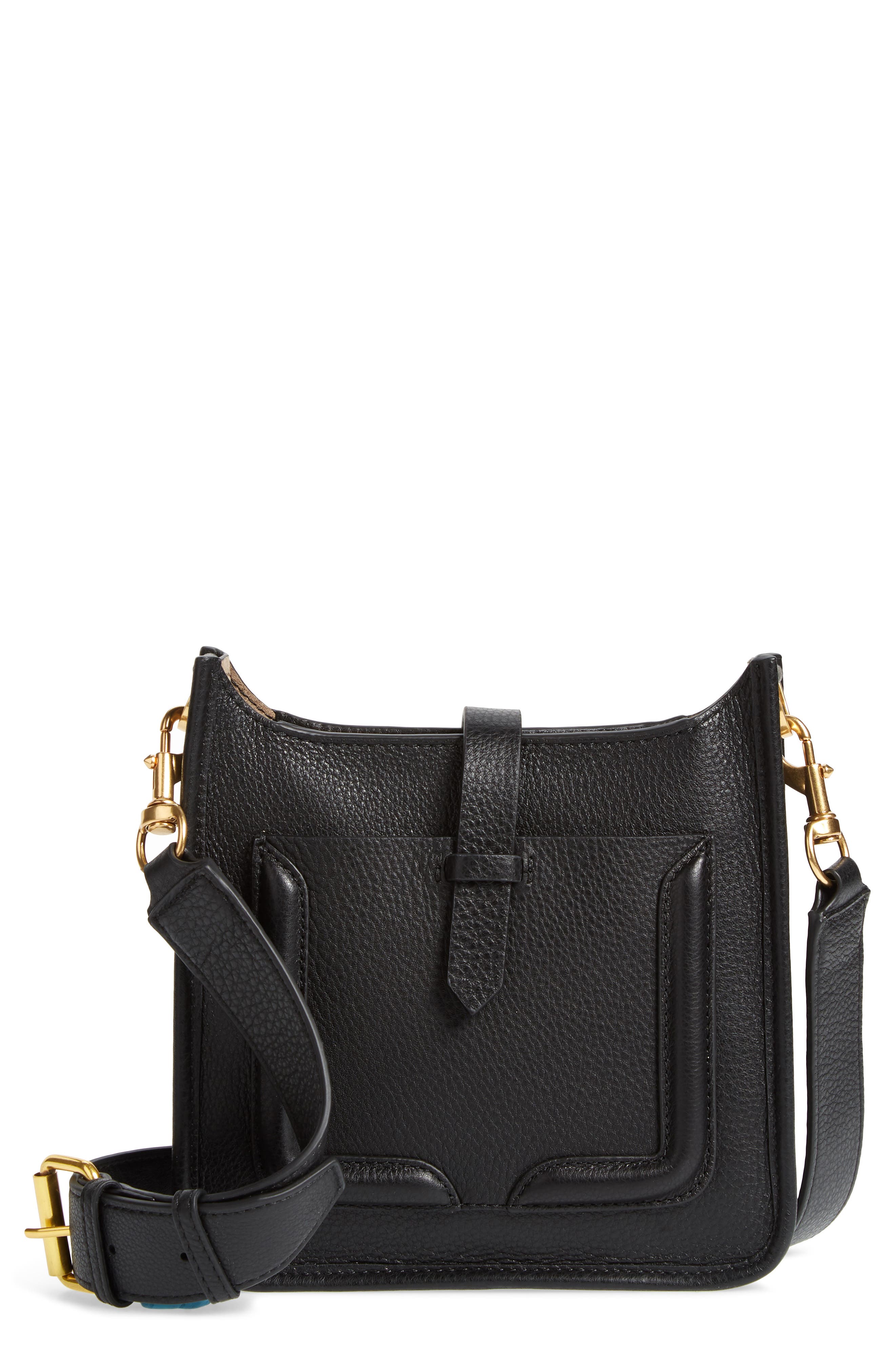Mini Unlined Leather Feed Bag, Main, color, BLACK/ TAUPE