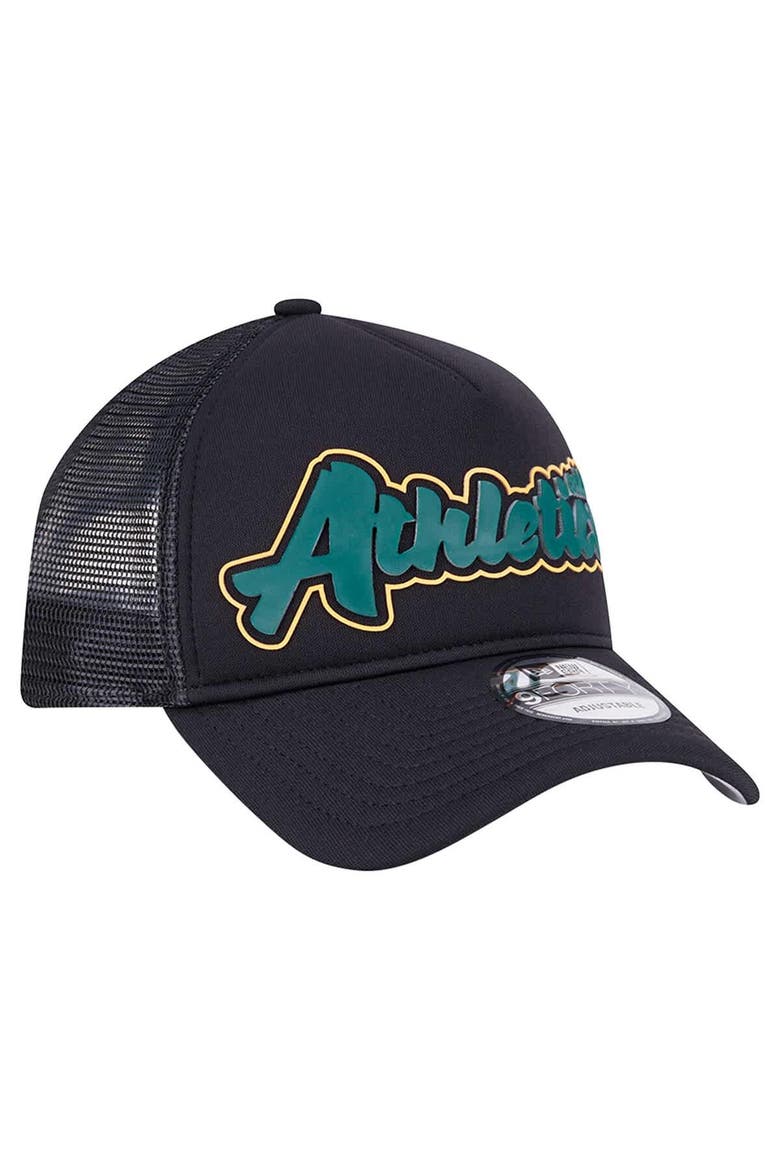 Men's New Era Black Oakland Athletics Retro Bold A-Frame Trucker 9FORTY Adjustable Hat, Alternate, color, Black