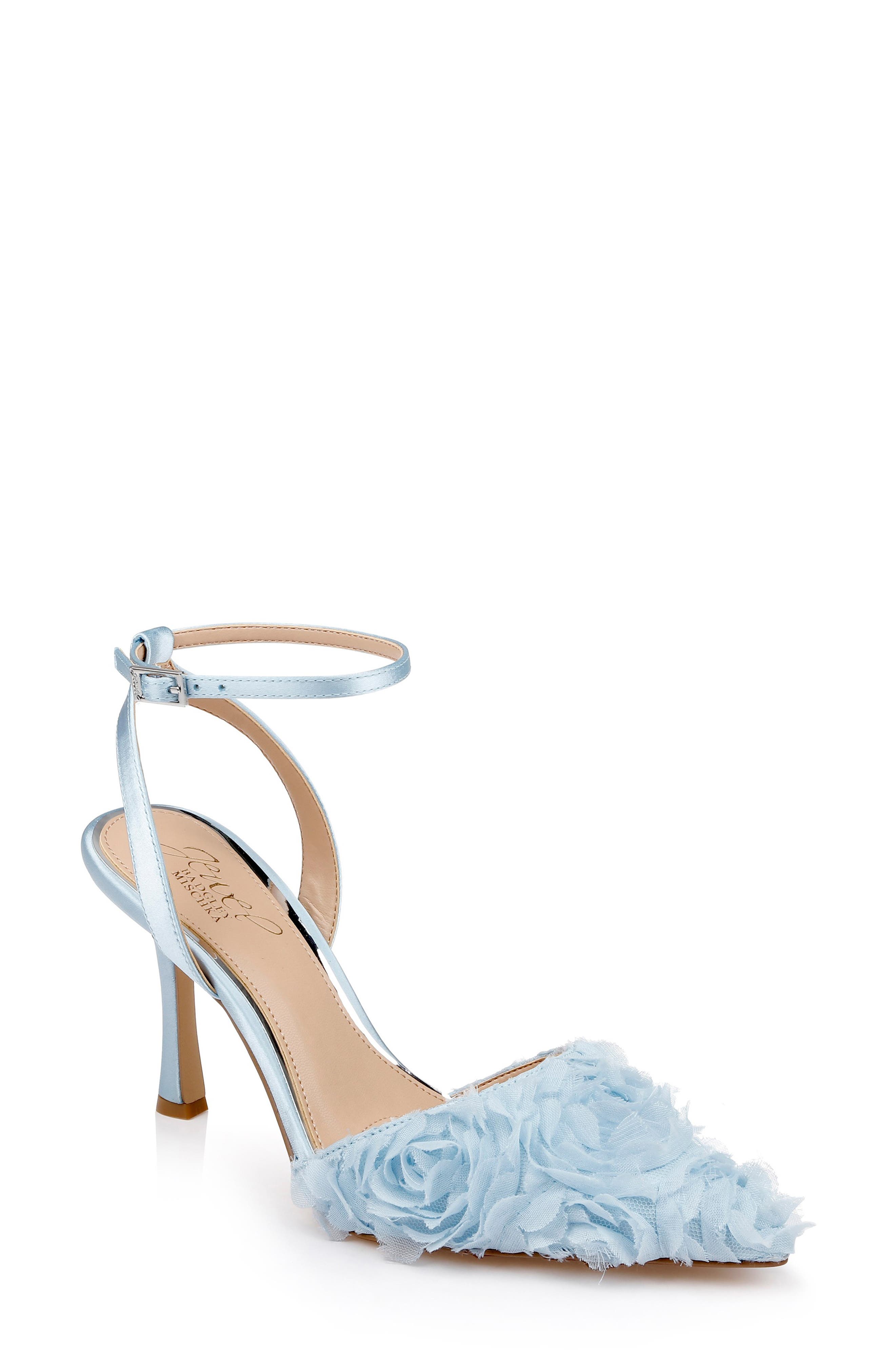 Jewel Badgley Mischka Shannon Pointed Toe Ankle Strap Pump, Main, color, Sky Blue
