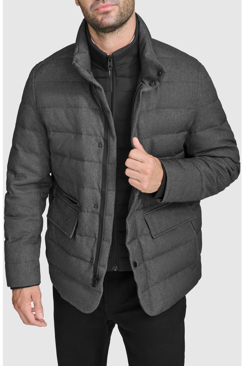 Quilted Down & Feather Fill Jacket with Removable Bib, Alternate, color, DARK GREY