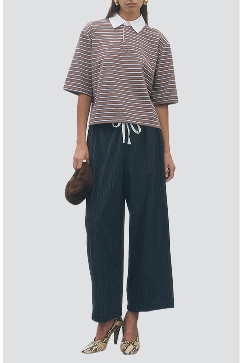 Frankie Striped Polo Top, Alternate, color, BROWN NAVY