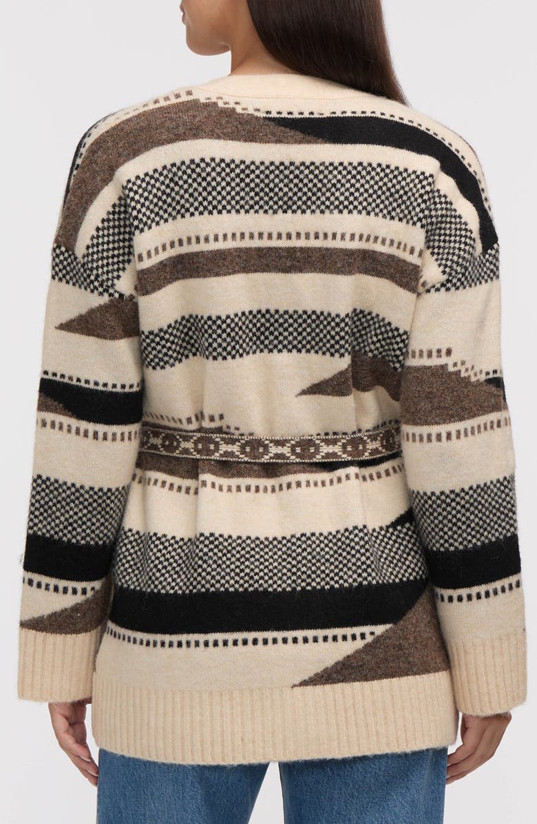 NVLT Stripe Tie Waist Jacquard Cardigan, Alternate, color, Brown Mix Aztec