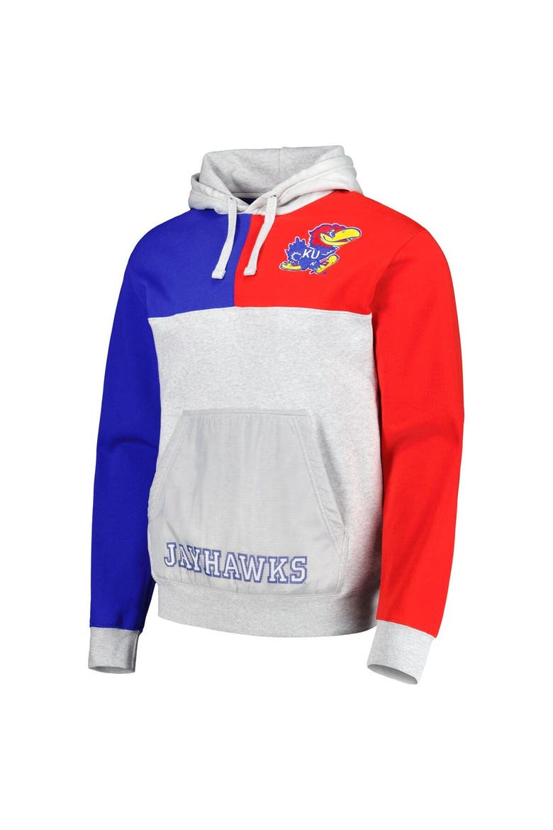Men's Mitchell & Ness Heather Gray Kansas Jayhawks Tie-Breaker Pullover Hoodie, Alternate, color, Heather Gray