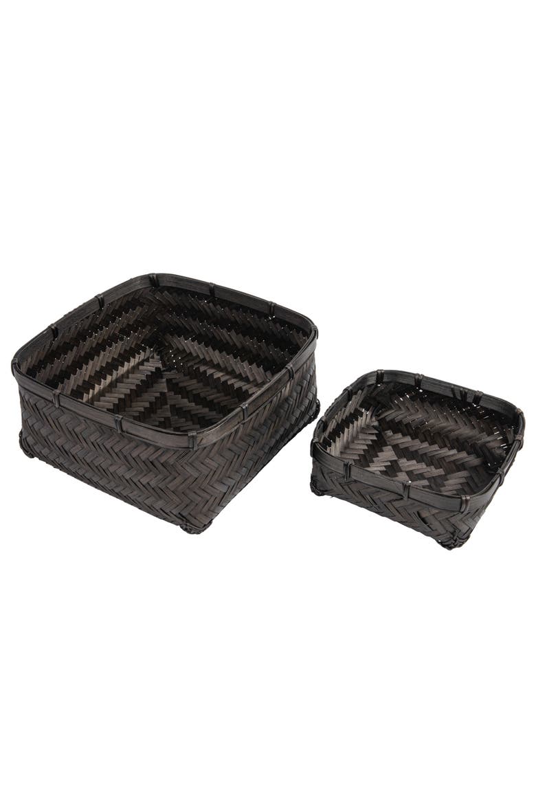 wood & Water Hyacinth Baskets, Black, Set of 2, Main, color, Black