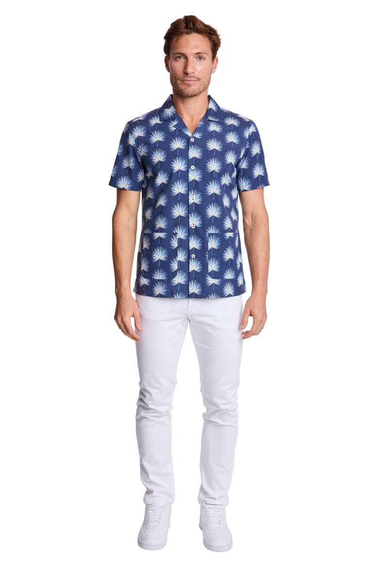 Frond Cotton Blend Camp Shirt, Alternate, color, OCEAN WHITE SEERSUCKER