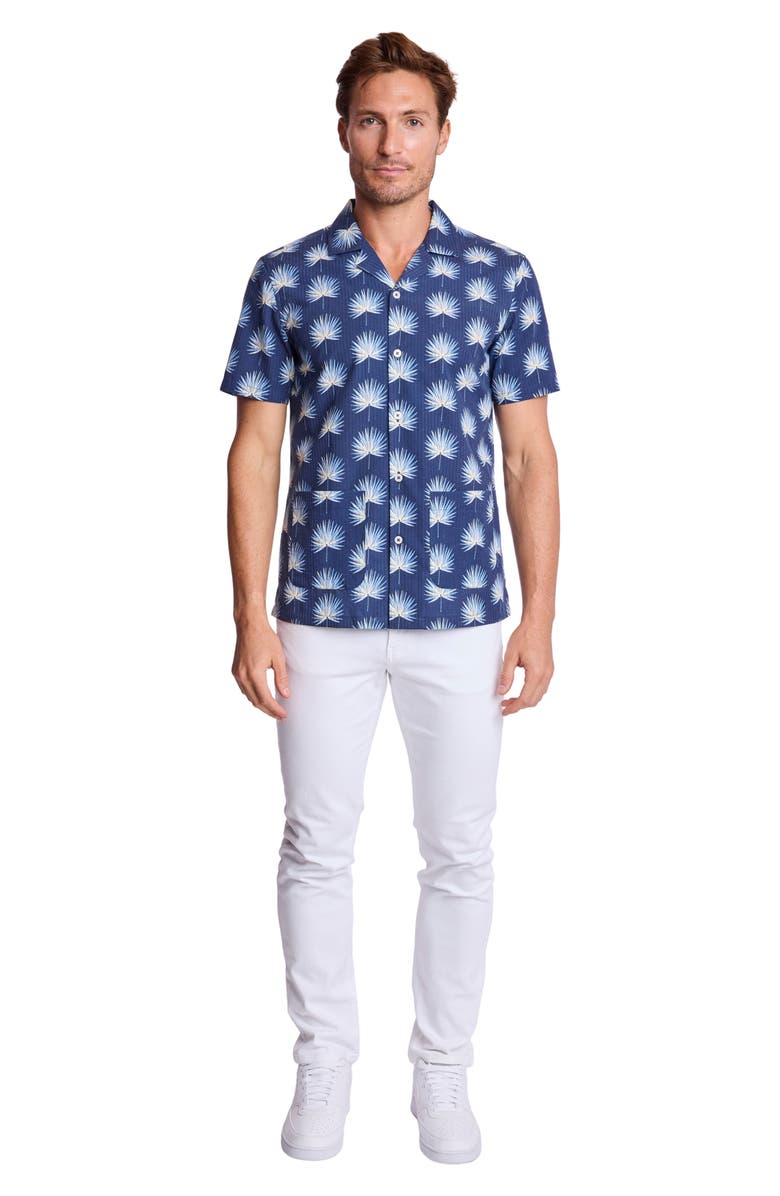 PAISLEY & GRAY Frond Cotton Blend Camp Shirt, Alternate, color, Ocean White Seersucker