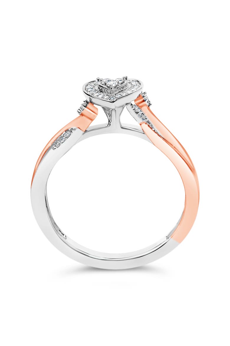 14K Rose Gold Plated Sterling Silver 1/10 Cttw Diamond Heart Motif Ring, Alternate, color, White Gold over Silver