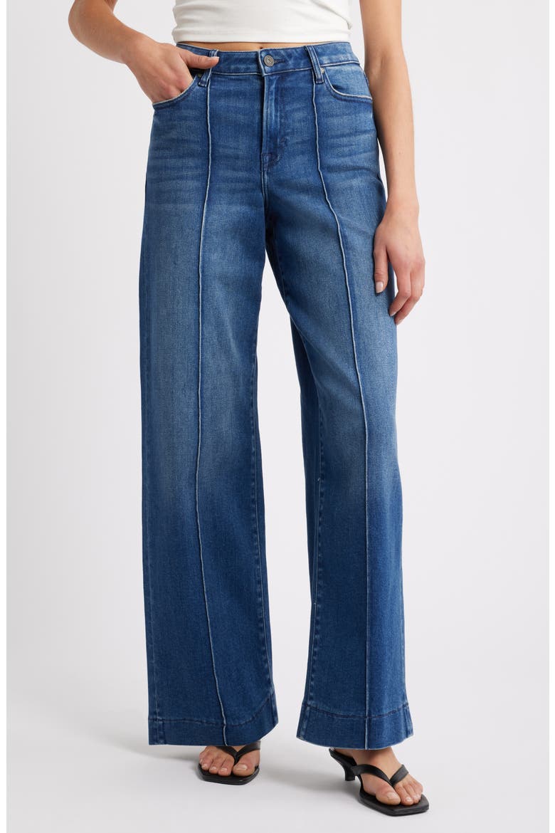 Pintuck High Waist Wide Leg Jeans, Main, color, DARK WASH
