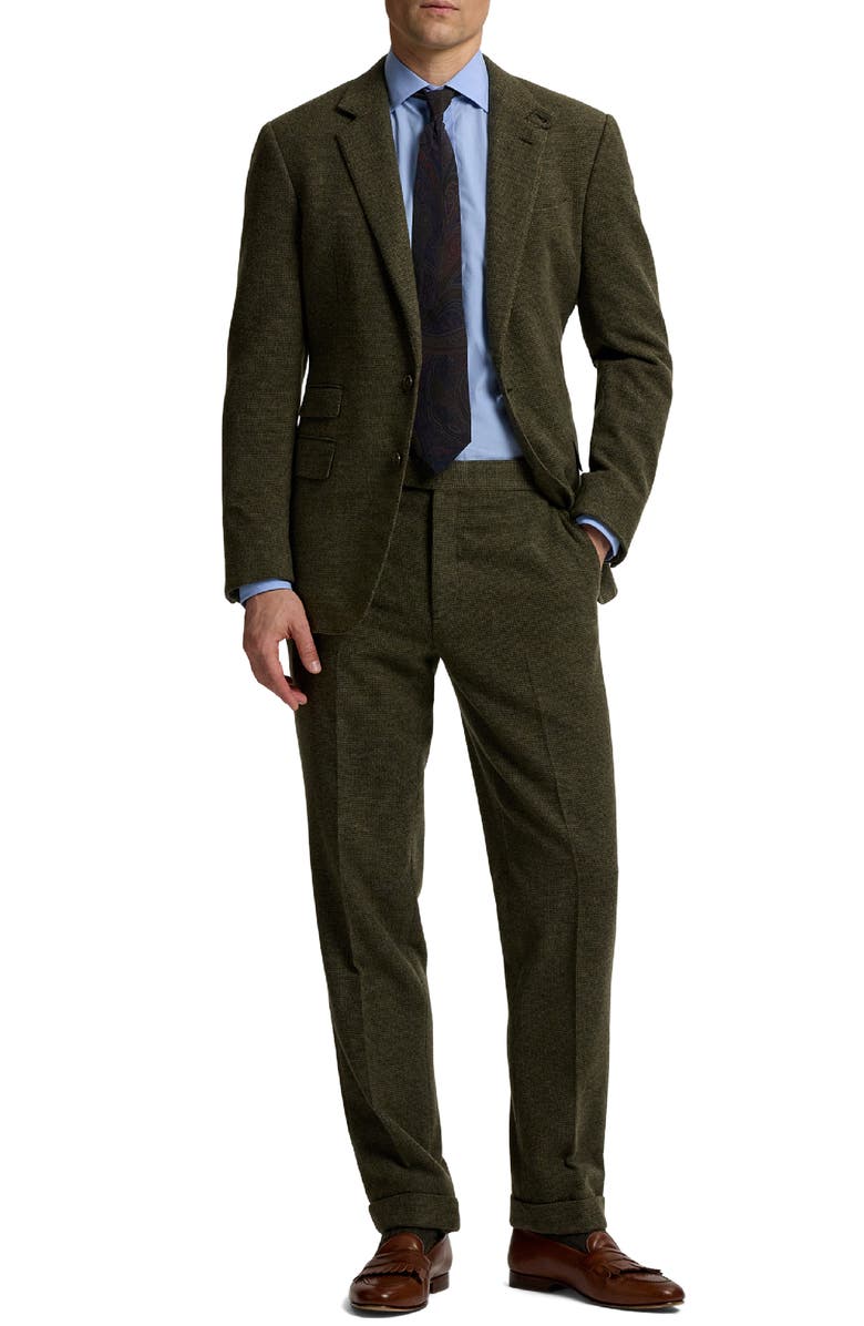 Ralph Lauren Purple Label Flat Front Wool & Silk Blend Tick Weave Suit Pants, Alternate, color, Loden Multi