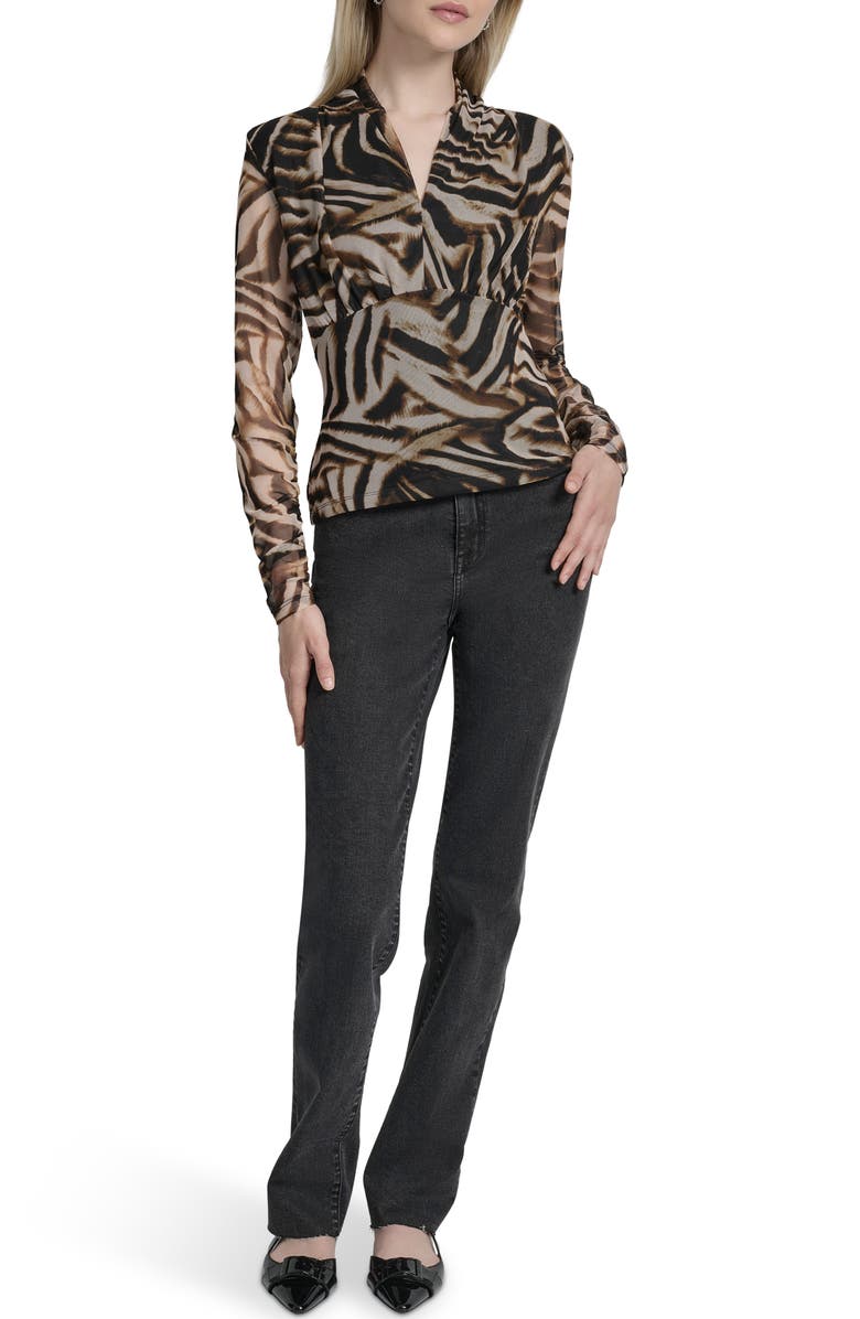 DKNY Zebra Print Long Sleeve Mesh Shirt, Alternate, color, Blurred Zebra