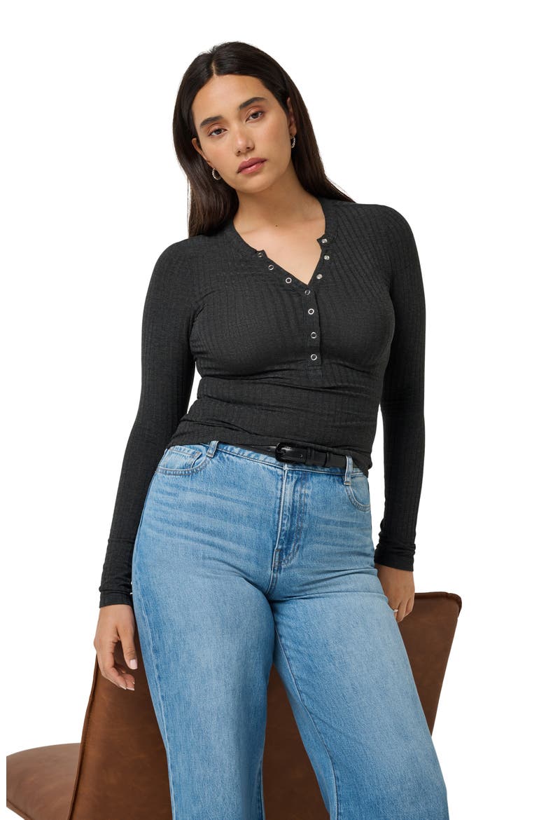 Cloud Rib Henley, Alternate, color, HEATHER BLACK
