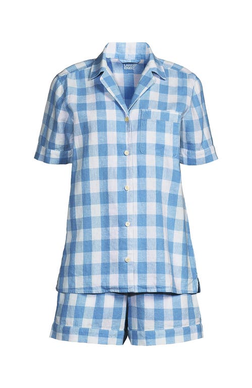Lands' End Women Linen 2 Piece Pajama Set In Dusk Blue Gingham
