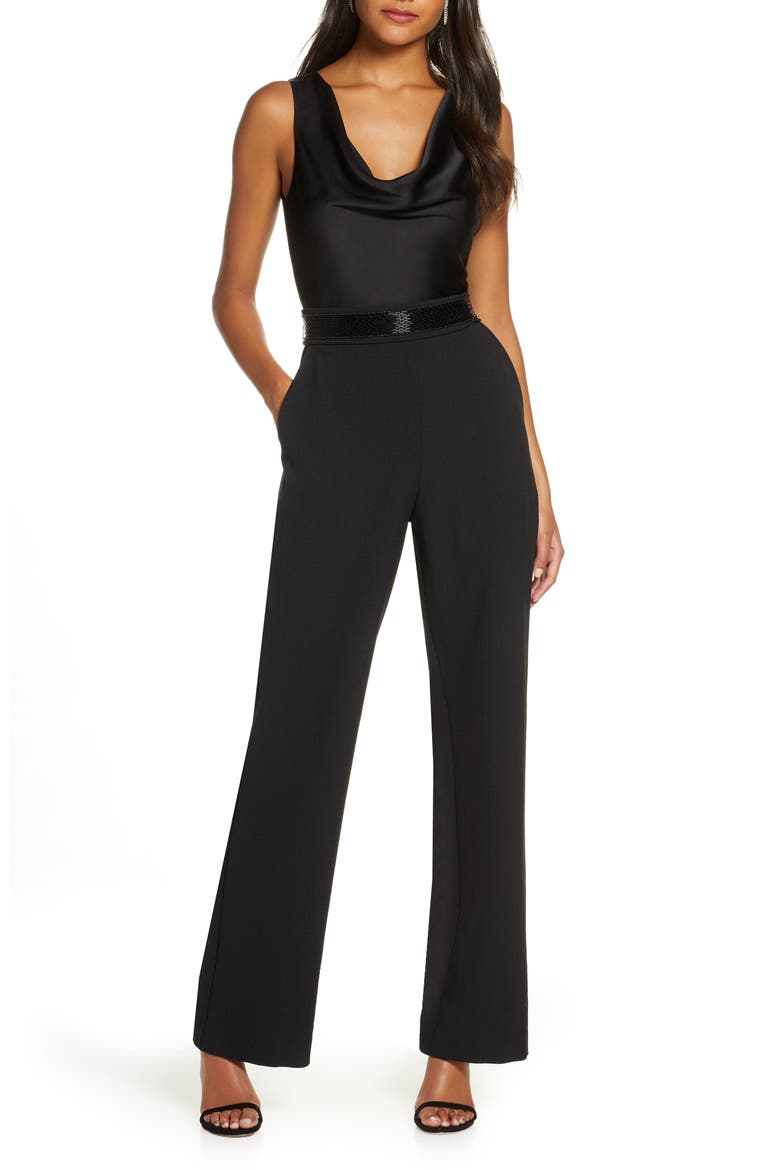 Cowl Neck Sleeveless Jumpsuit, Main, color, BLACK