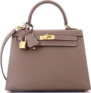 Pre-Owned Hermes Kelly Handbag Grey Epsom with Gold Hardware 25