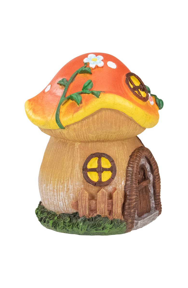 Northlight 6.25" Orange Mushroom House Outdoor Garden Statue, Alternate, color, Orange
