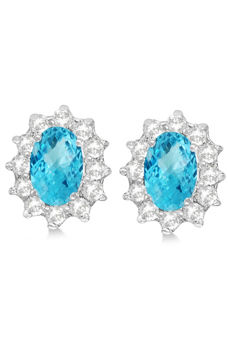 Oval Blue Topaz & Diamond Accented Earrings 14k, Alternate, color, 2.05ct/White Gold