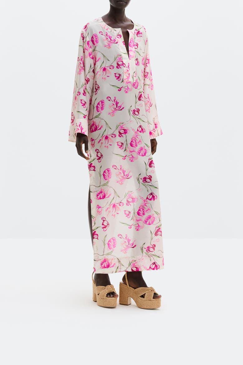 Brenda Silk Maxi Kaftan Dress, Alternate, color, Tulip Pink