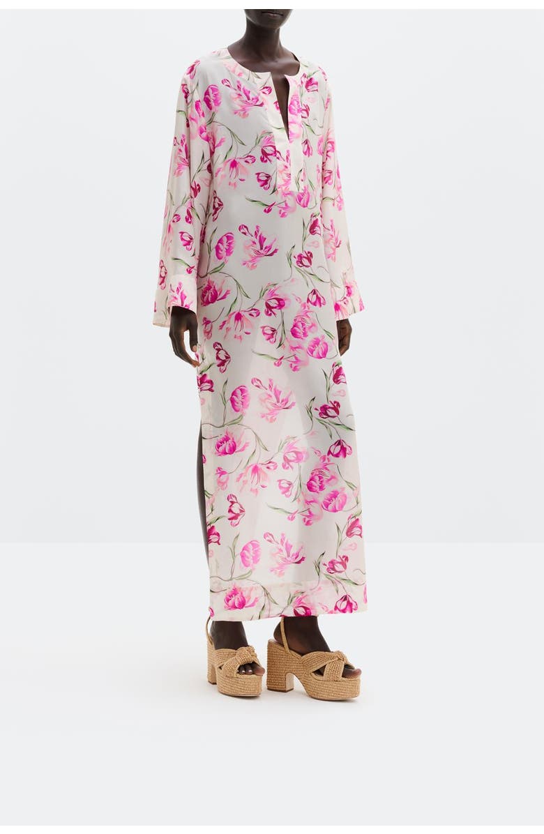 Malina Brenda Silk Maxi Kaftan Dress, Alternate, color, Tulip Pink