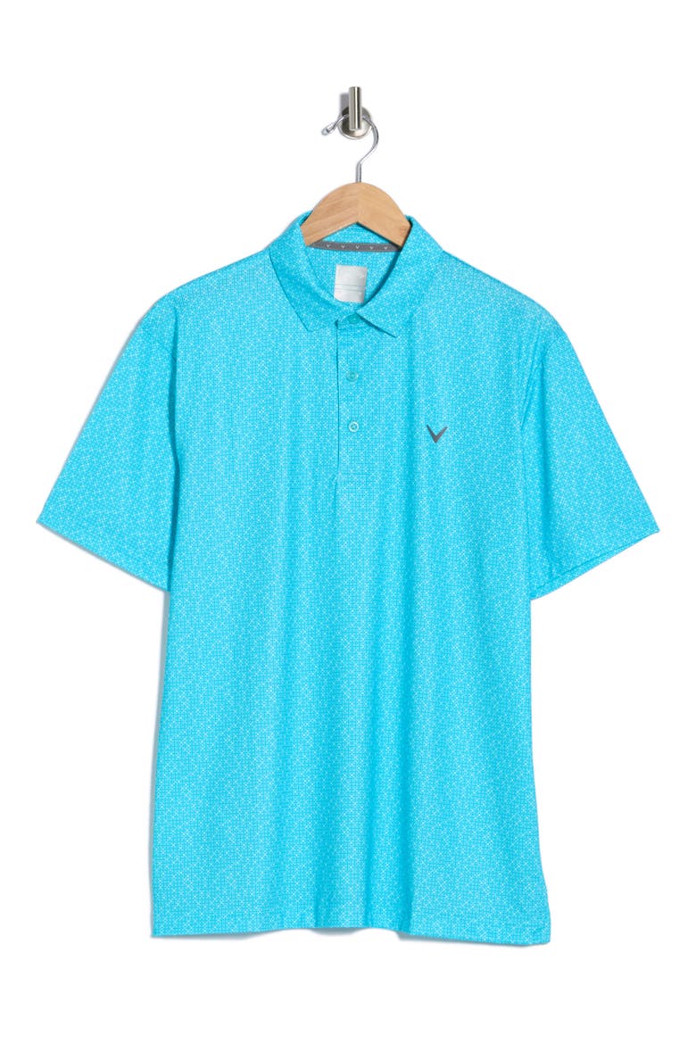 Mini Geometric Print Knit Golf Polo, Alternate, color, BLUE CURACAO