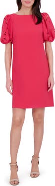 Vince Camuto Signature Puff Sleeve Crepe A-Line Dress