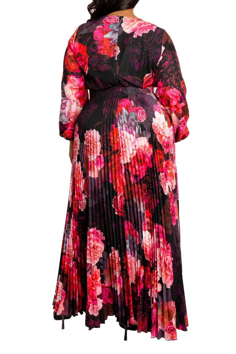 Floral Long Sleeve Pleated Maxi Dress, Alternate, color, BLACK MULTI