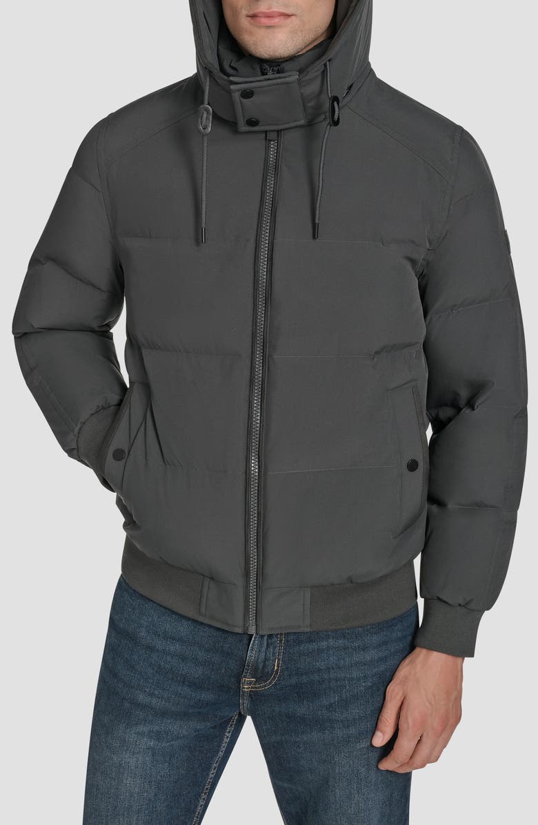 Andrew Marc Langham Water Resistant Hooded Puffer Bomber Jacket, Alternate, color, Charcoal