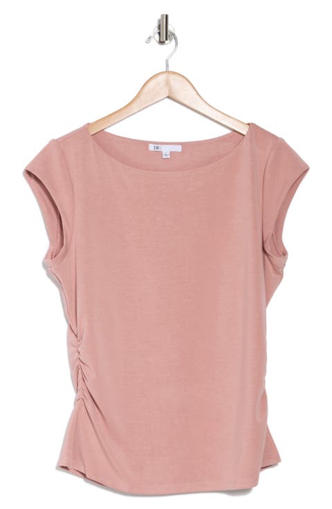 Cap Sleeve Ruched Side T-Shirt