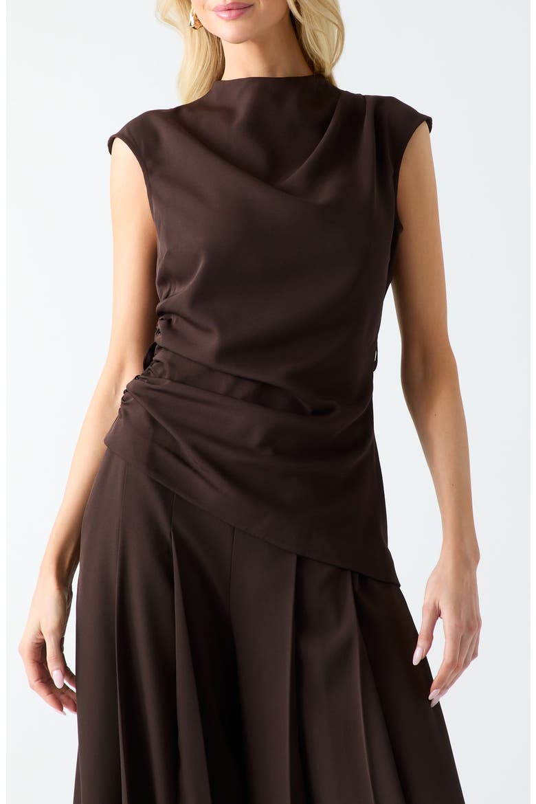 Kamila Ruched Mock Neck Top, Main, color, BROWN