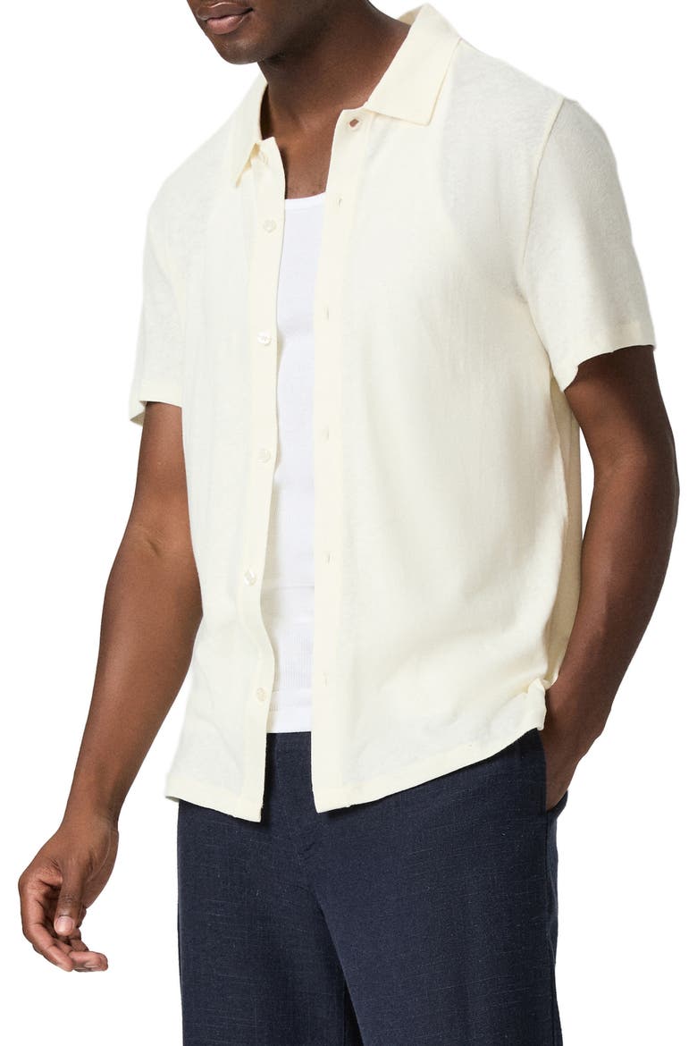 Sultan Short Sleeve Linen & Cotton Knit Button-Up Shirt, Alternate, color, CLIFFSIDE FOG