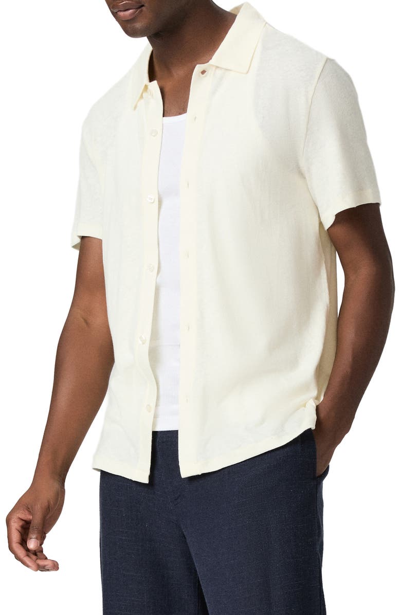 PAIGE Sultan Short Sleeve Linen & Cotton Knit Button-Up Shirt, Alternate, color, Cliffside Fog