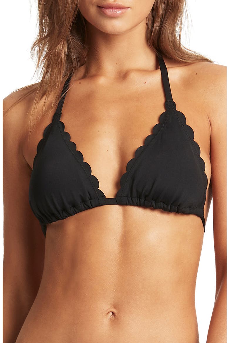 Scalloped Triangle Bikini Top, Main, color, BLACK