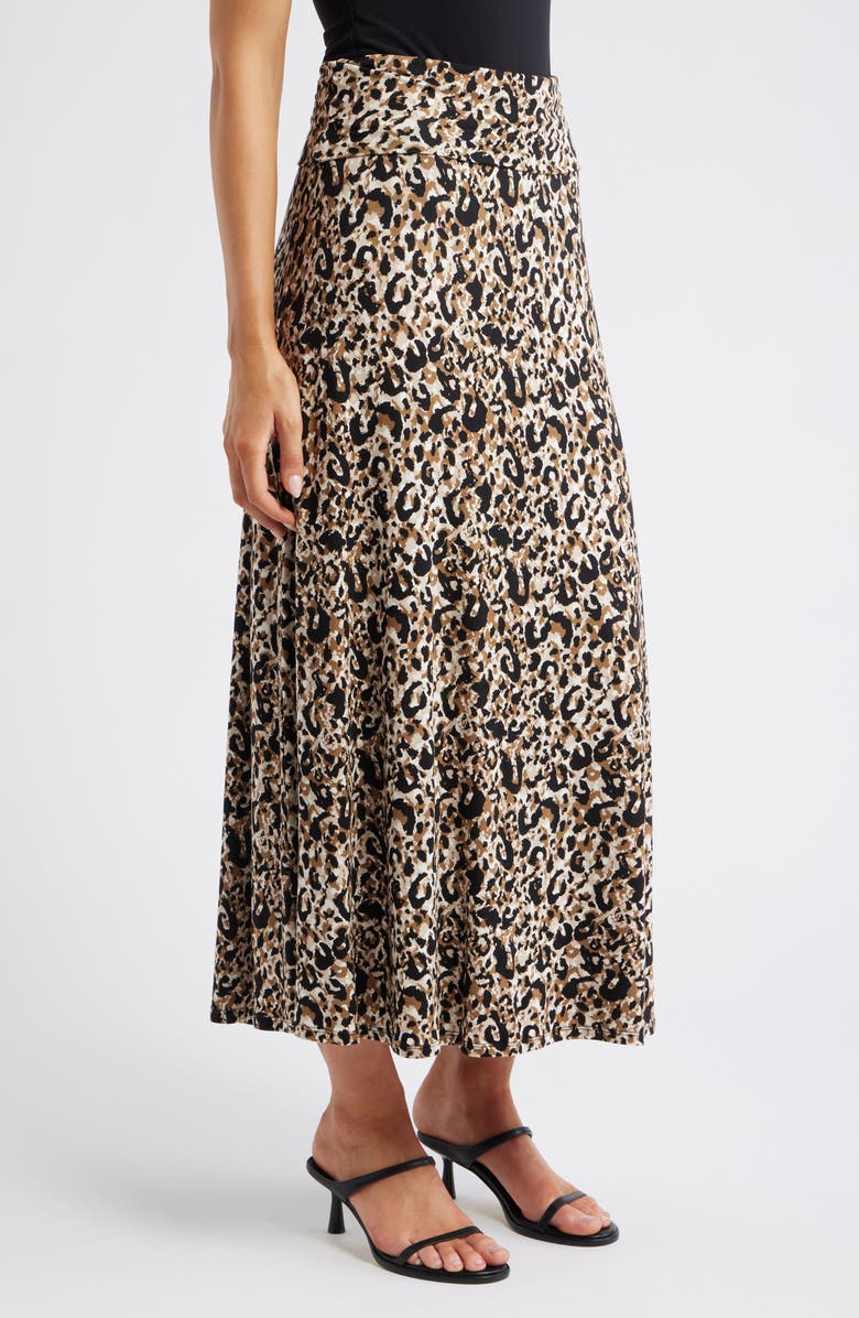 Loveappella Roll Top Leopard Print Maxi Skirt, Alternate, color, Brown