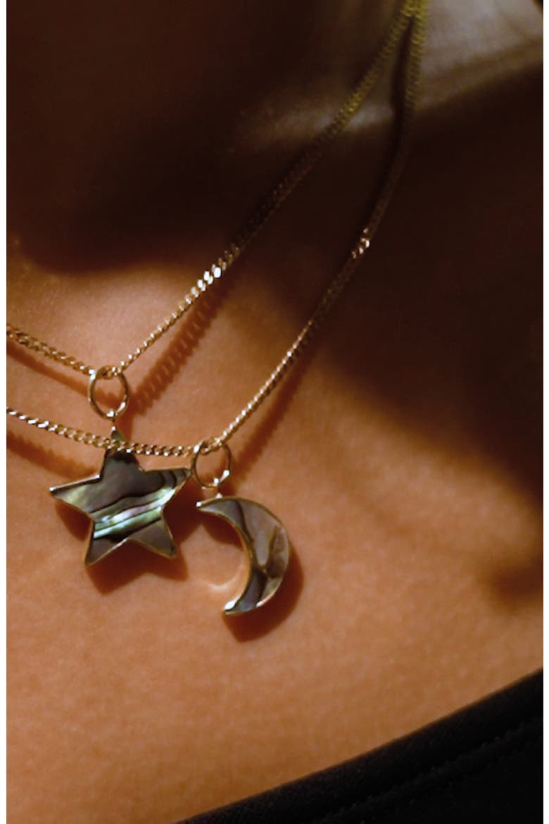 Necklace with Paua Moon, Alternate, color, Green