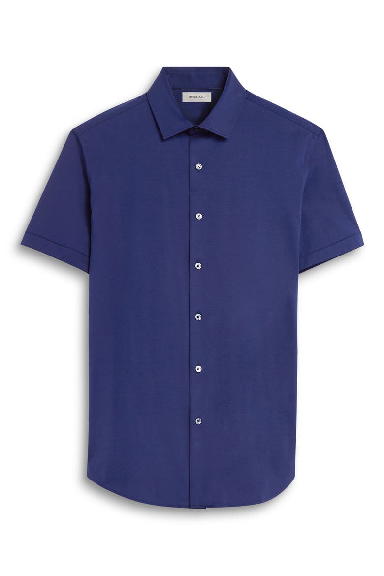 Miles OoohCotton® Solid Short Sleeve Button-Up Shirt, Alternate, color, NAVY