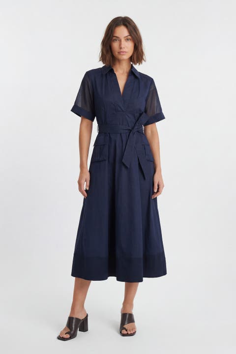 Utility Short Sleeve Organdie Midi Dress