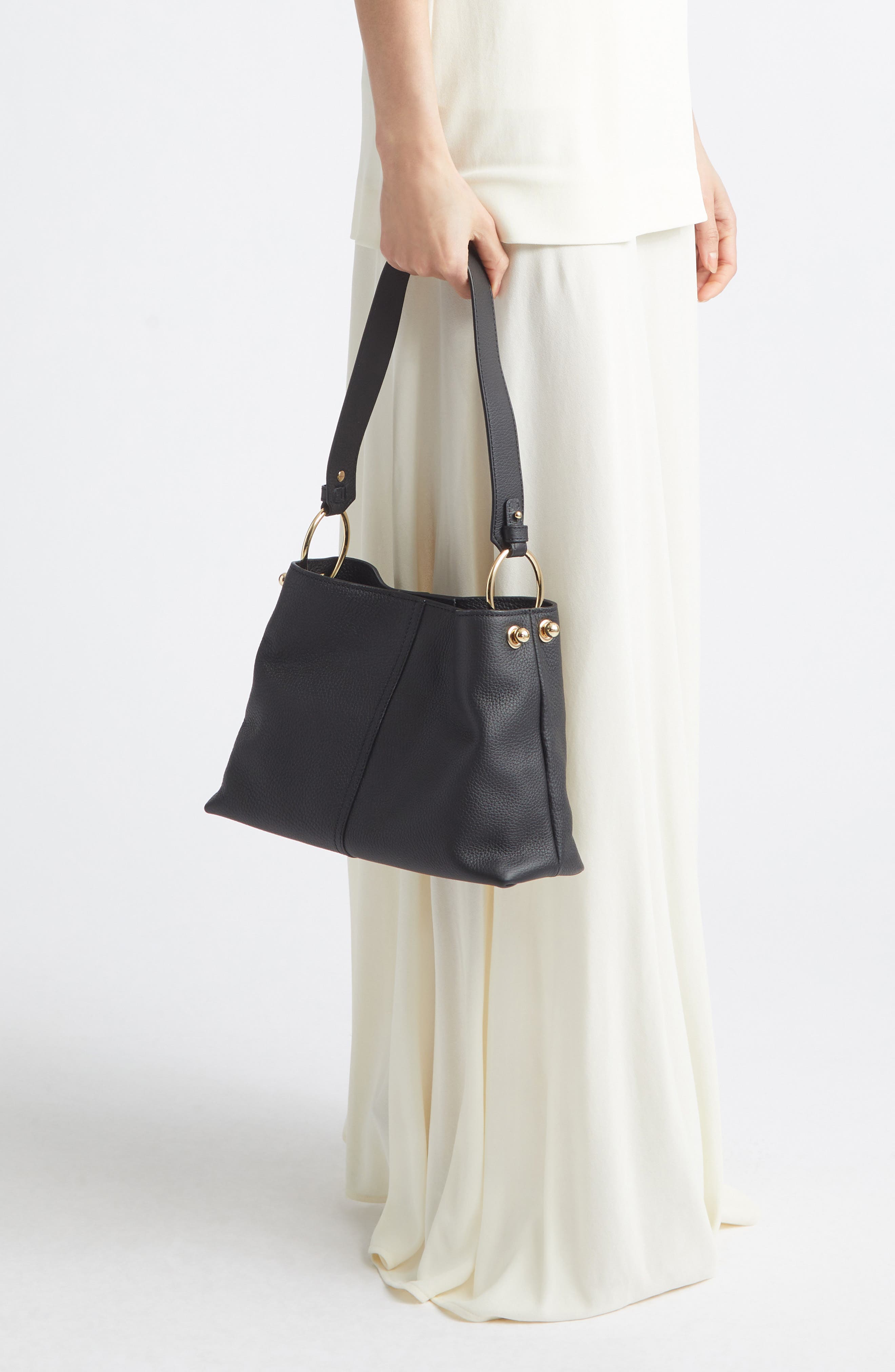 Strathberry Lana Leather Hobo Bag, Alternate, color, Black