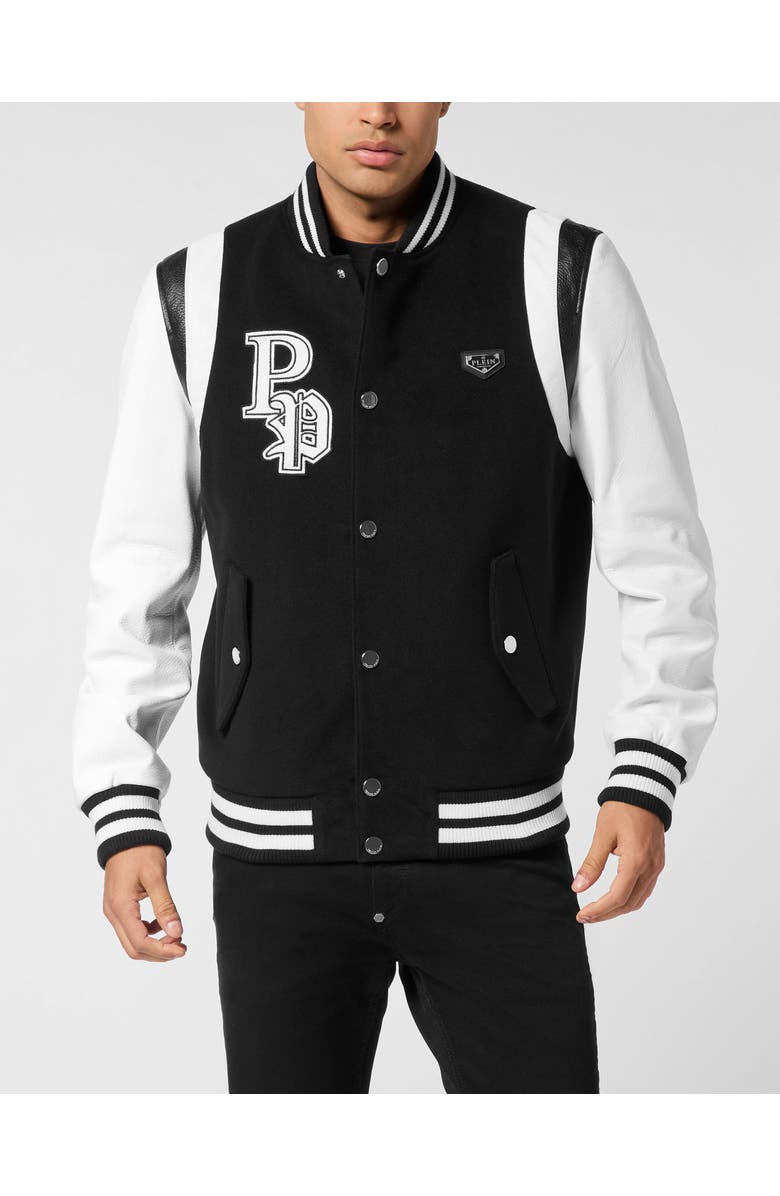 PHILIPP PLEIN College Bomber Jacket Patches Men, Main, color, Black
