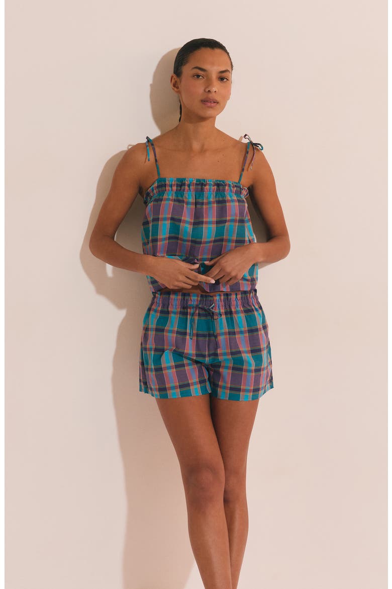 Vagabonde Plaid Cotton Sleep Shorts, Alternate, color, BLUE