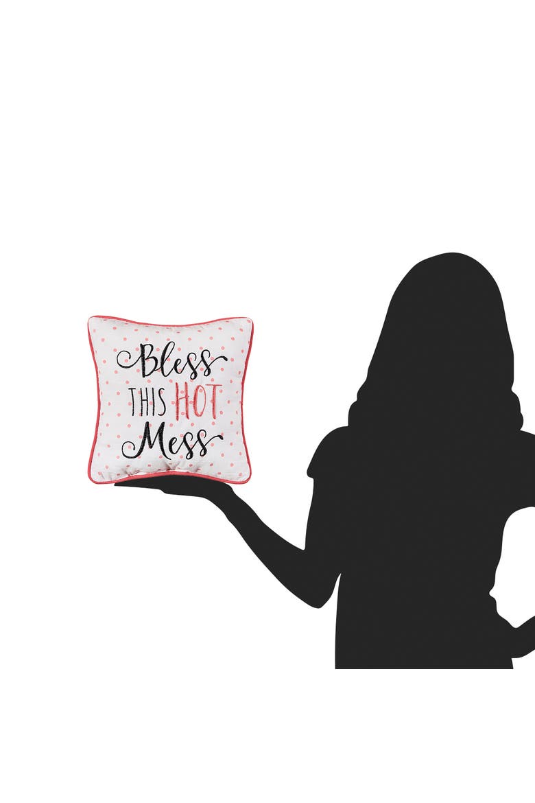 Bless This Hot Mess Printed and Embroidered Small/Petite Accent Pillow, 10" x 10", Alternate, color, Pink