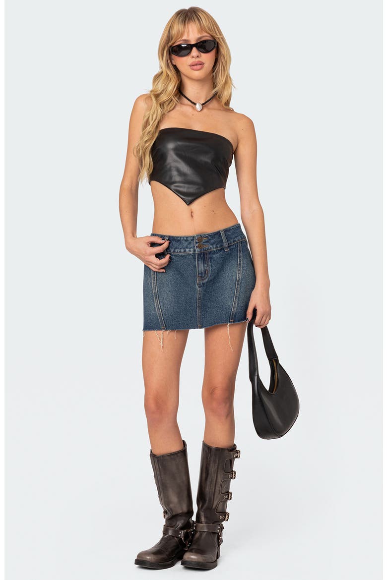 Vic Faux Leather Crop Handkerchief Top, Alternate, color, BLACK