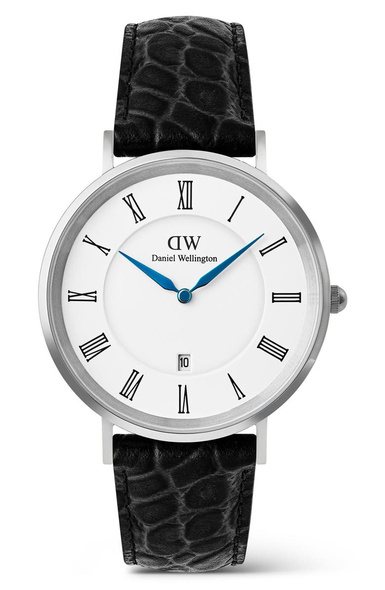 Daniel Wellington Classic Roman Numerals Leather Strap Watch, 40mm, Main, color, Silver-Tone