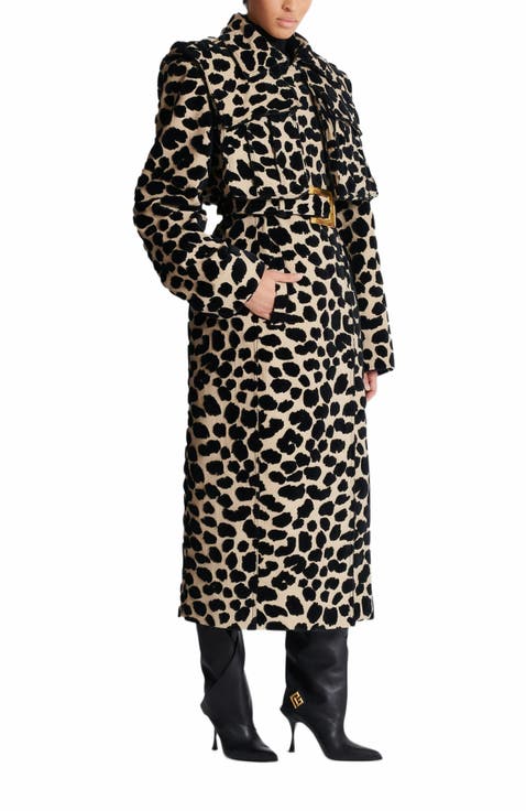 Leopard Print Jacquard Belted Trench