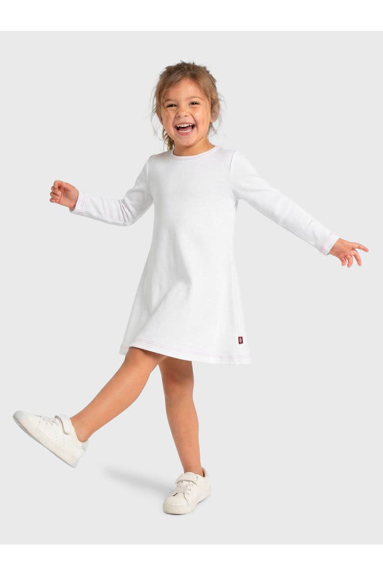 Girl's Soft 100% Cotton Baby Rib Long Sleeve Dress, Main, color, White