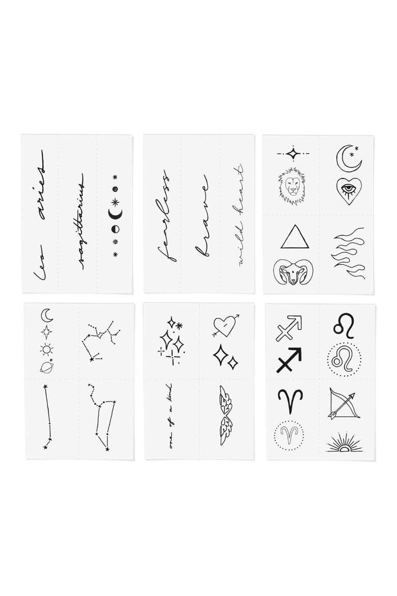 Fire Zodiac Temporary Tattoos, Alternate, color, BLACK
