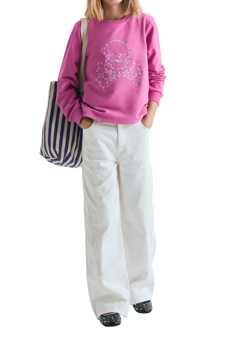 Girl's embroidered sweatshirt with contrast, Alternate, color, Pink